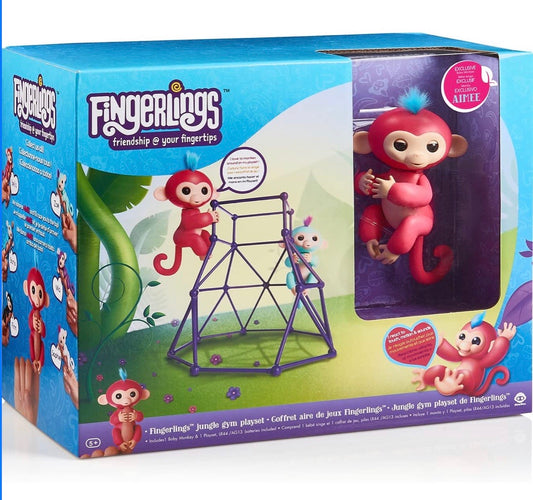 Fingerlings- Jungle Gym Playset Baby Monkey (Coral Pink with Blue Hair)